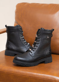 Ankle boots - black leather, diamond decorations on laces, Remonte-TEX