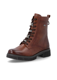 Ankle boots - brown leather, diamond decorations on laces, Remonte-TEX