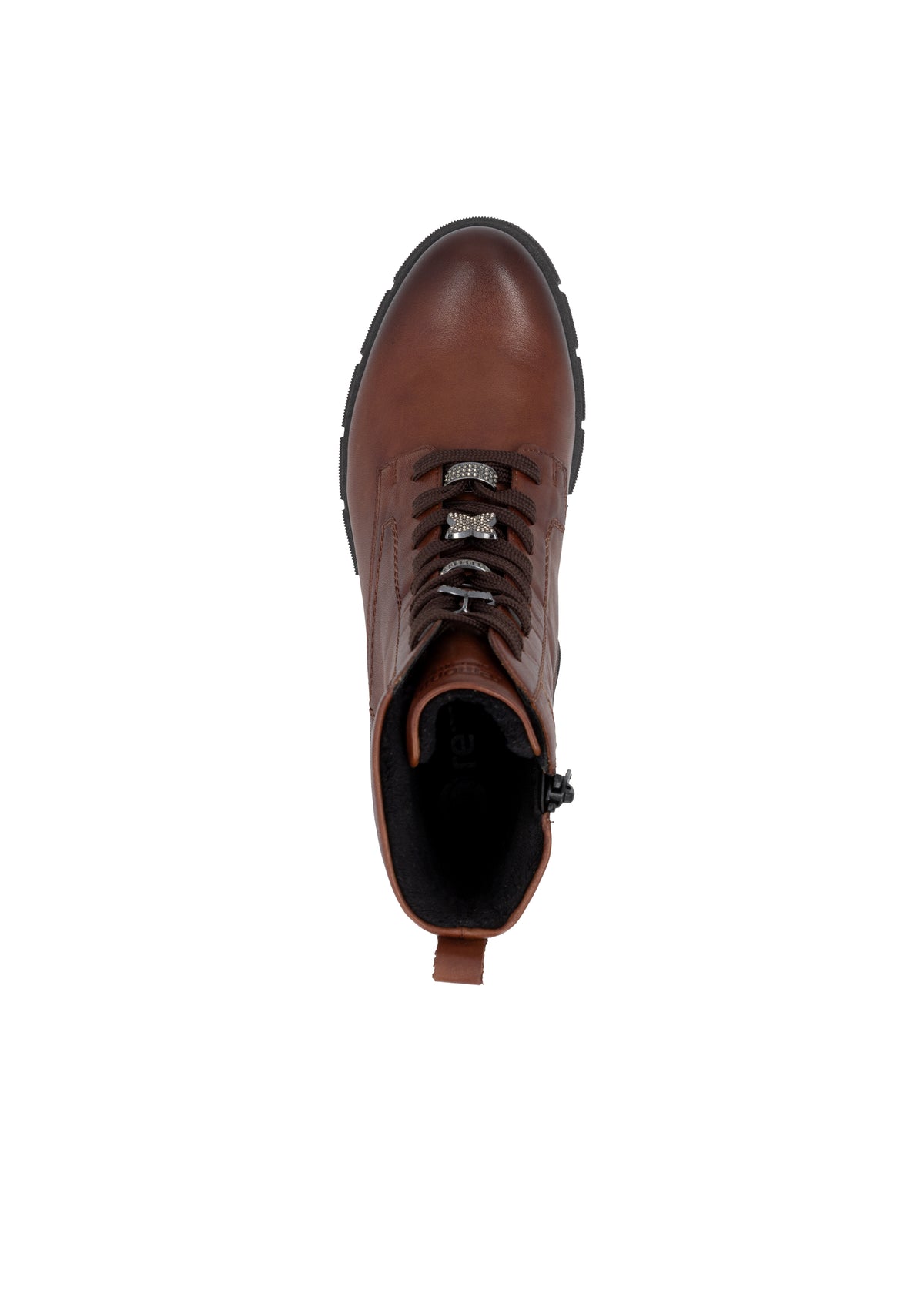 Ankle boots - brown leather, diamond decorations on laces, Remonte-TEX