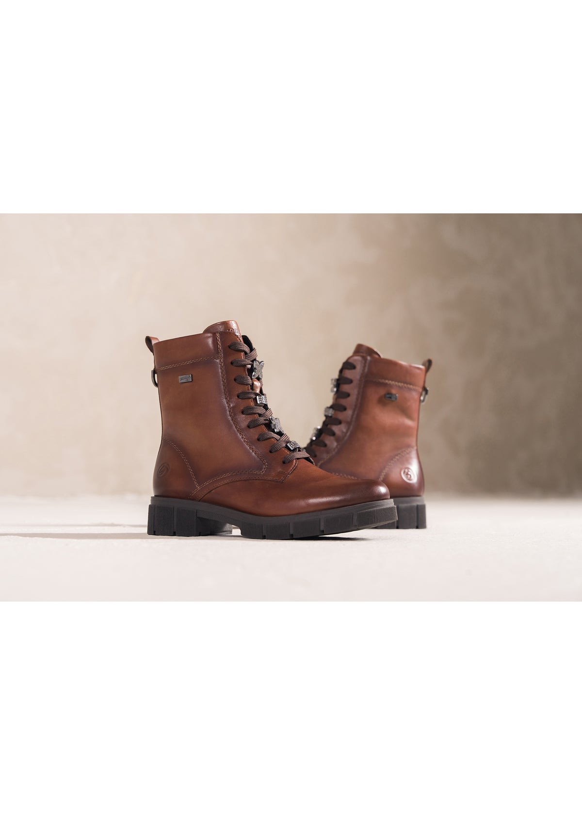 Ankle boots - brown leather, diamond decorations on laces, Remonte-TEX