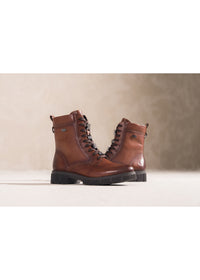 Ankle boots - brown leather, diamond decorations on laces, Remonte-TEX