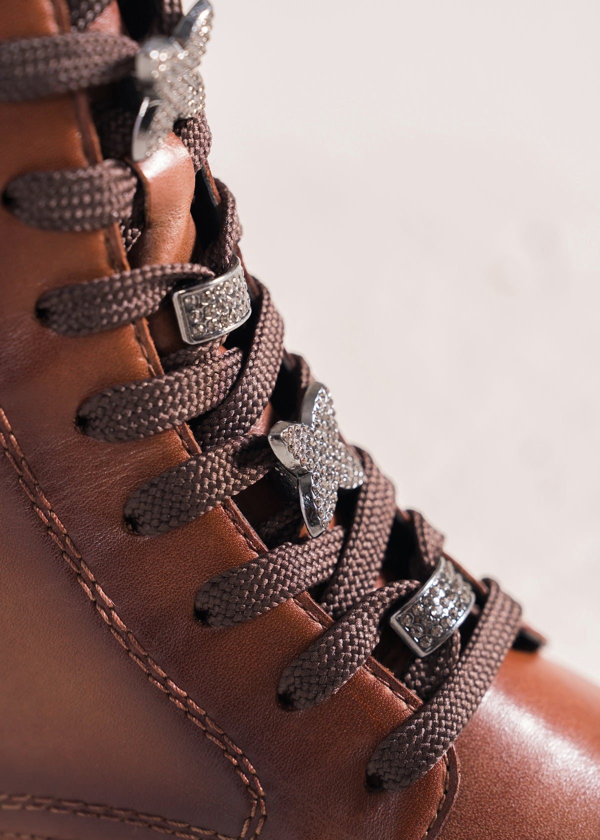 Ankle boots - brown leather, diamond decorations on laces, Remonte-TEX