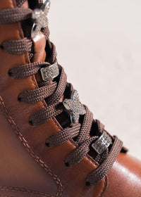 Ankle boots - brown leather, diamond decorations on laces, Remonte-TEX