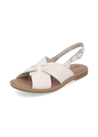 Low sandals with wide straps - cream light leather