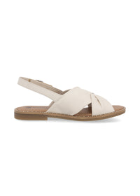 Low sandals with wide straps - cream light leather