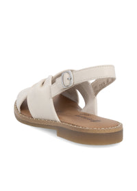 Low sandals with wide straps - cream light leather