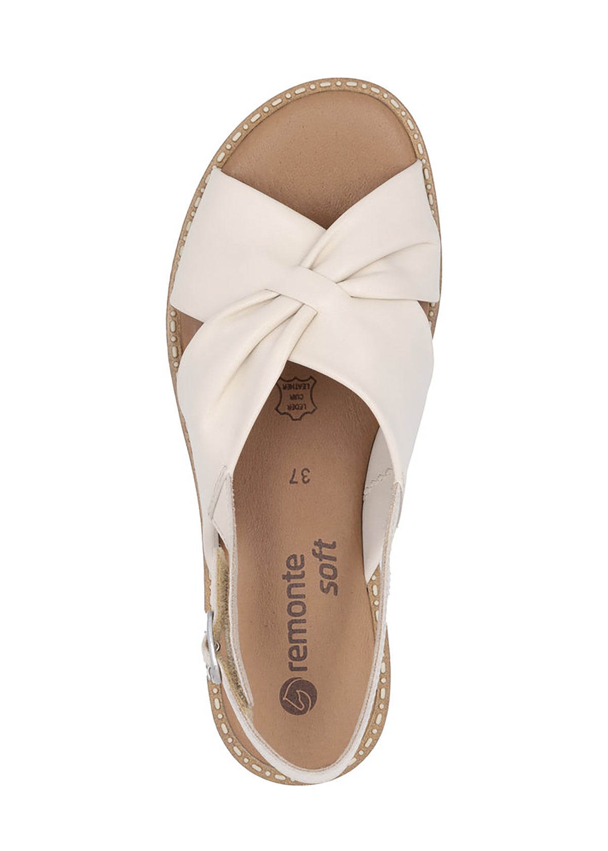 Low sandals with wide straps - cream light leather