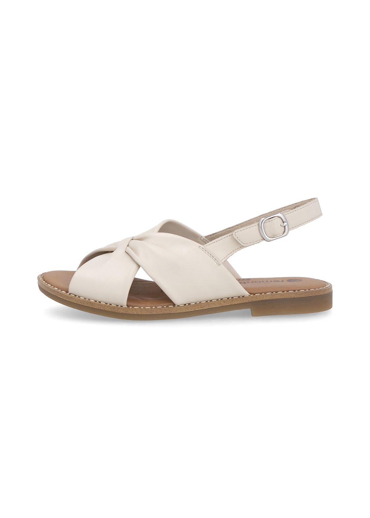 Low sandals with wide straps - cream light leather