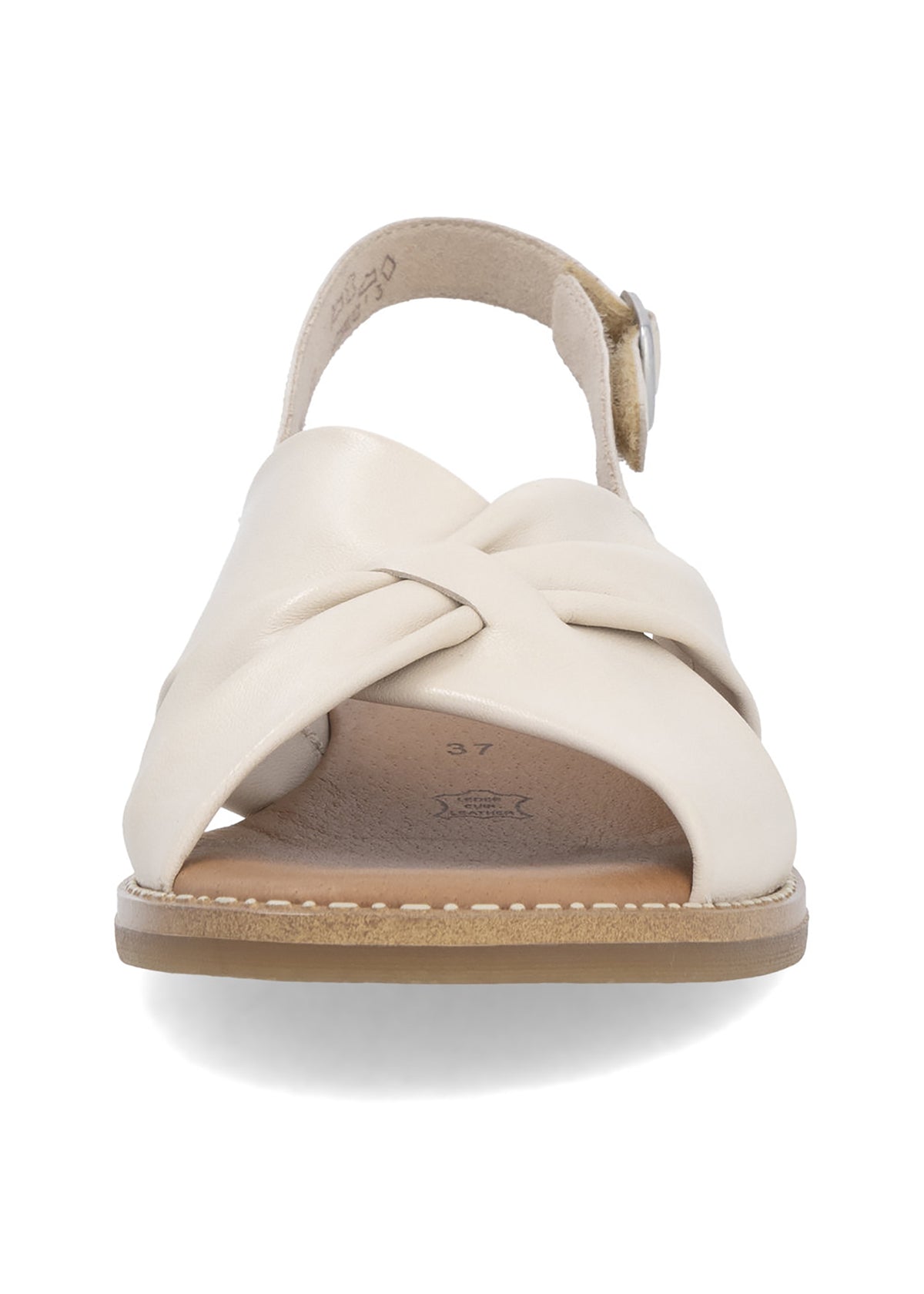 Low sandals with wide straps - cream light leather