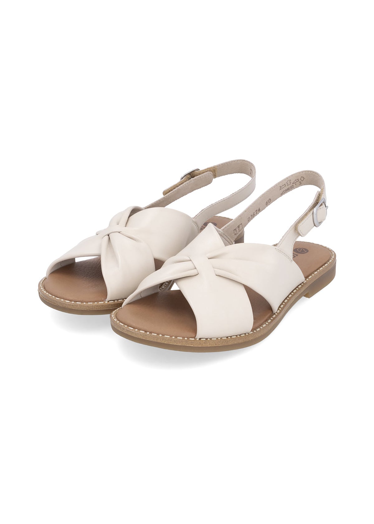 Low sandals with wide straps - cream light leather