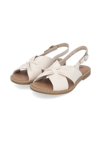 Low sandals with wide straps - cream light leather