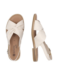 Low sandals with wide straps - cream light leather