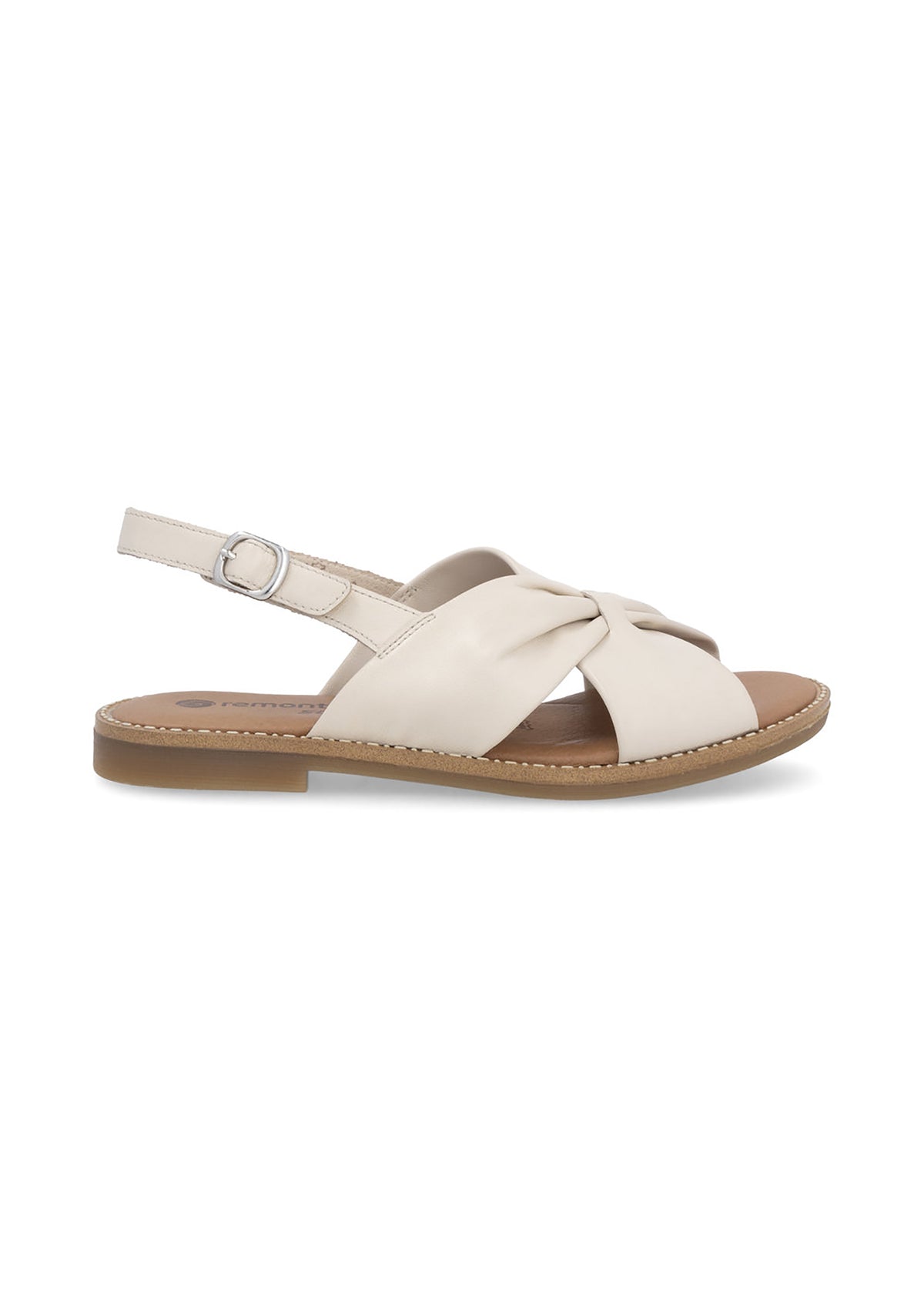 Low sandals with wide straps - cream light leather