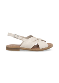 Low sandals with wide straps - cream light leather