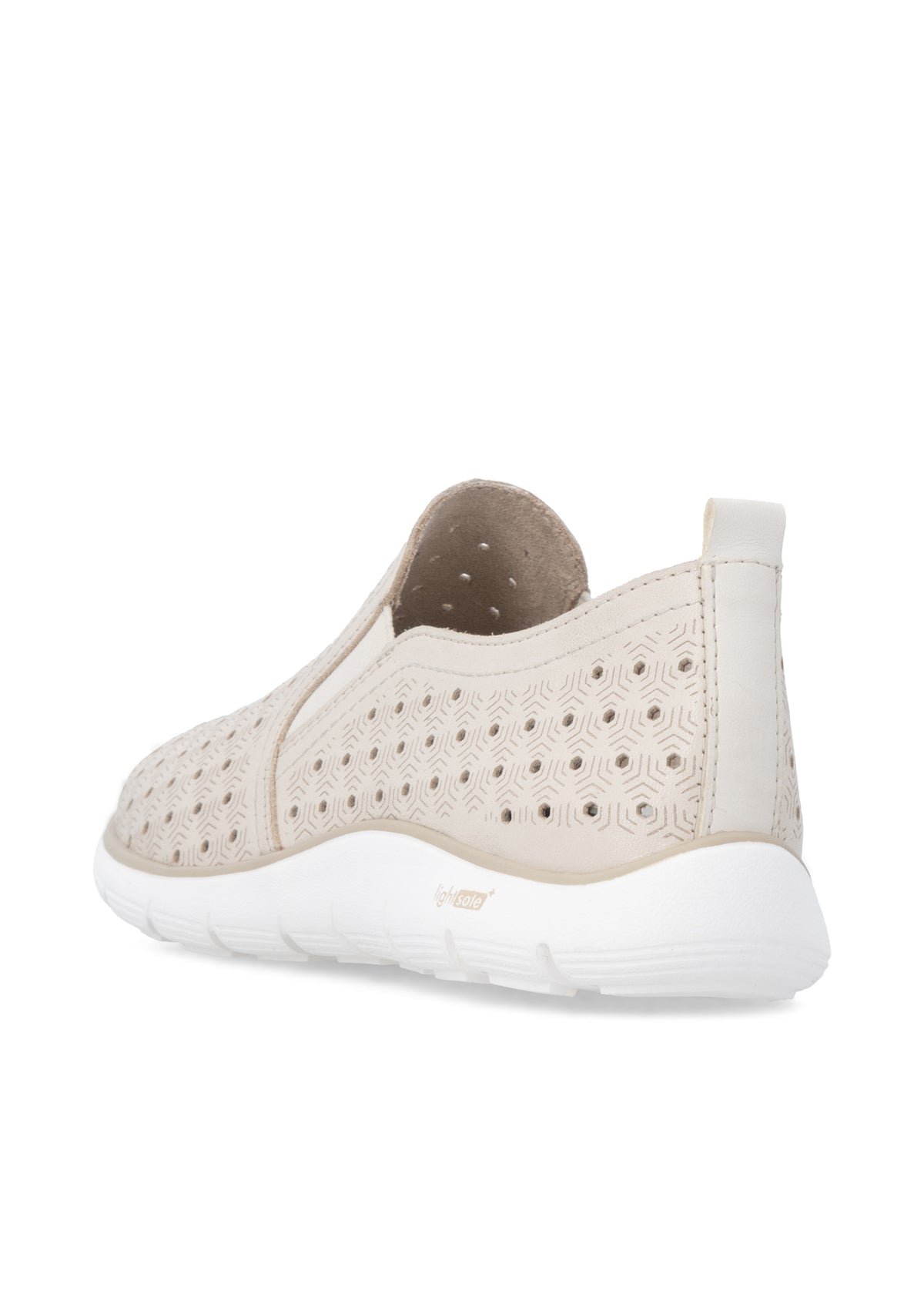 Slip-on walking shoes - beige leather, perforated pattern