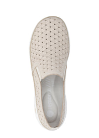 Slip-on walking shoes - beige leather, perforated pattern