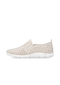Slip-on walking shoes - beige leather, perforated pattern