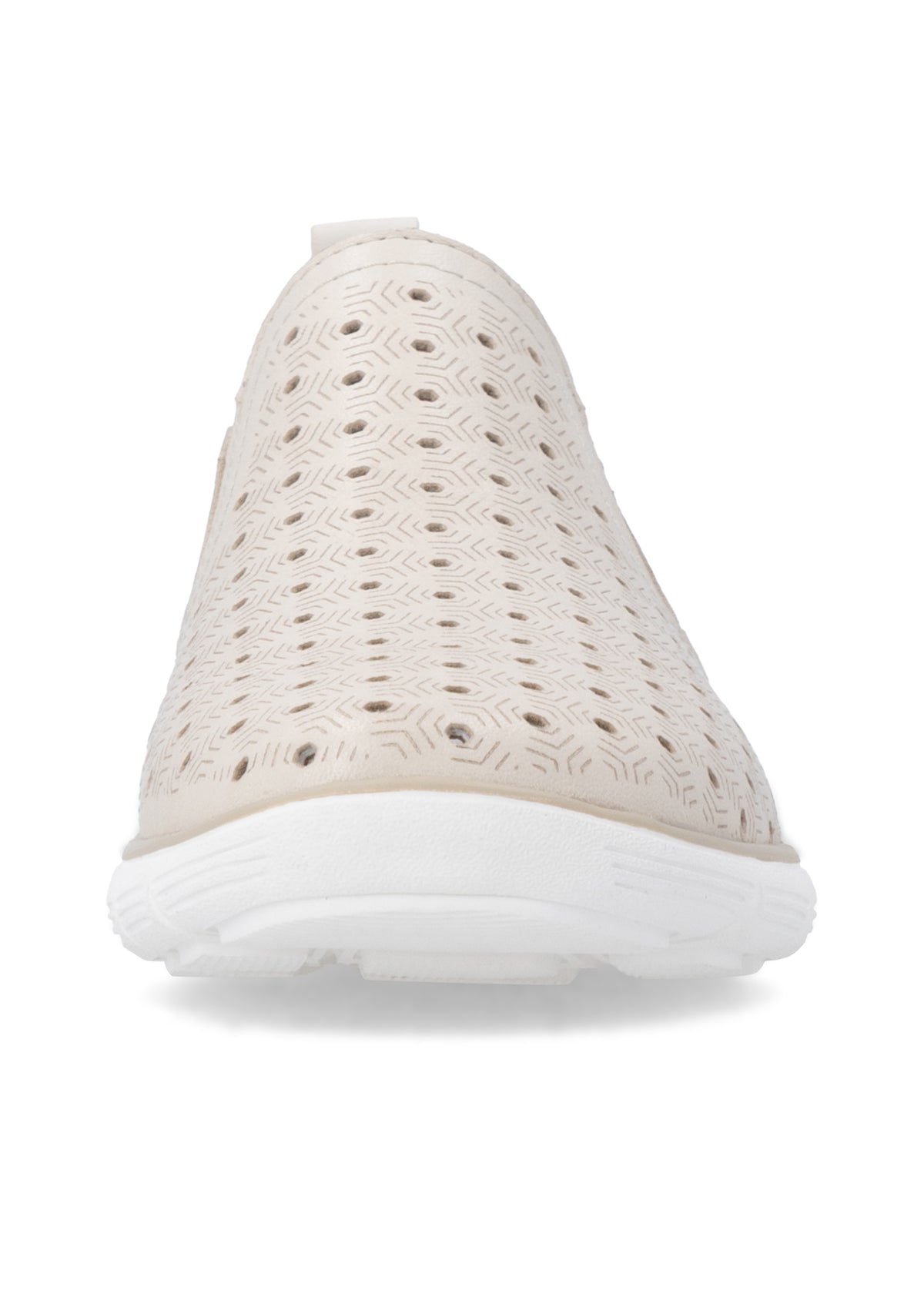 Slip-on walking shoes - beige leather, perforated pattern
