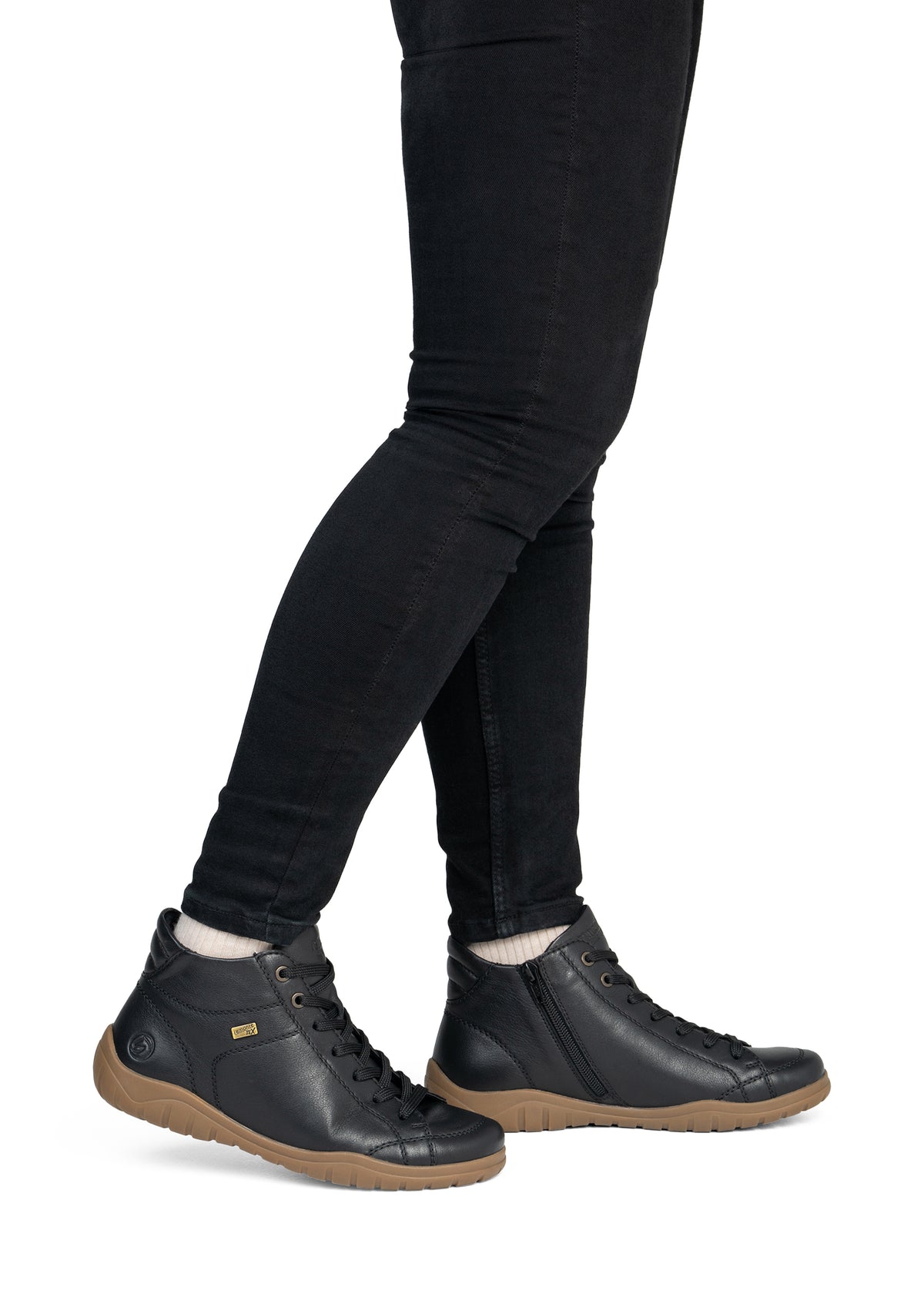 Ankelboots med låg skaft - svart läder, Remonte-TEX