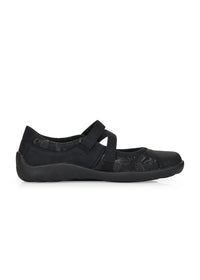 Ballet flats with Velcro strap - black, silver leaf patterns