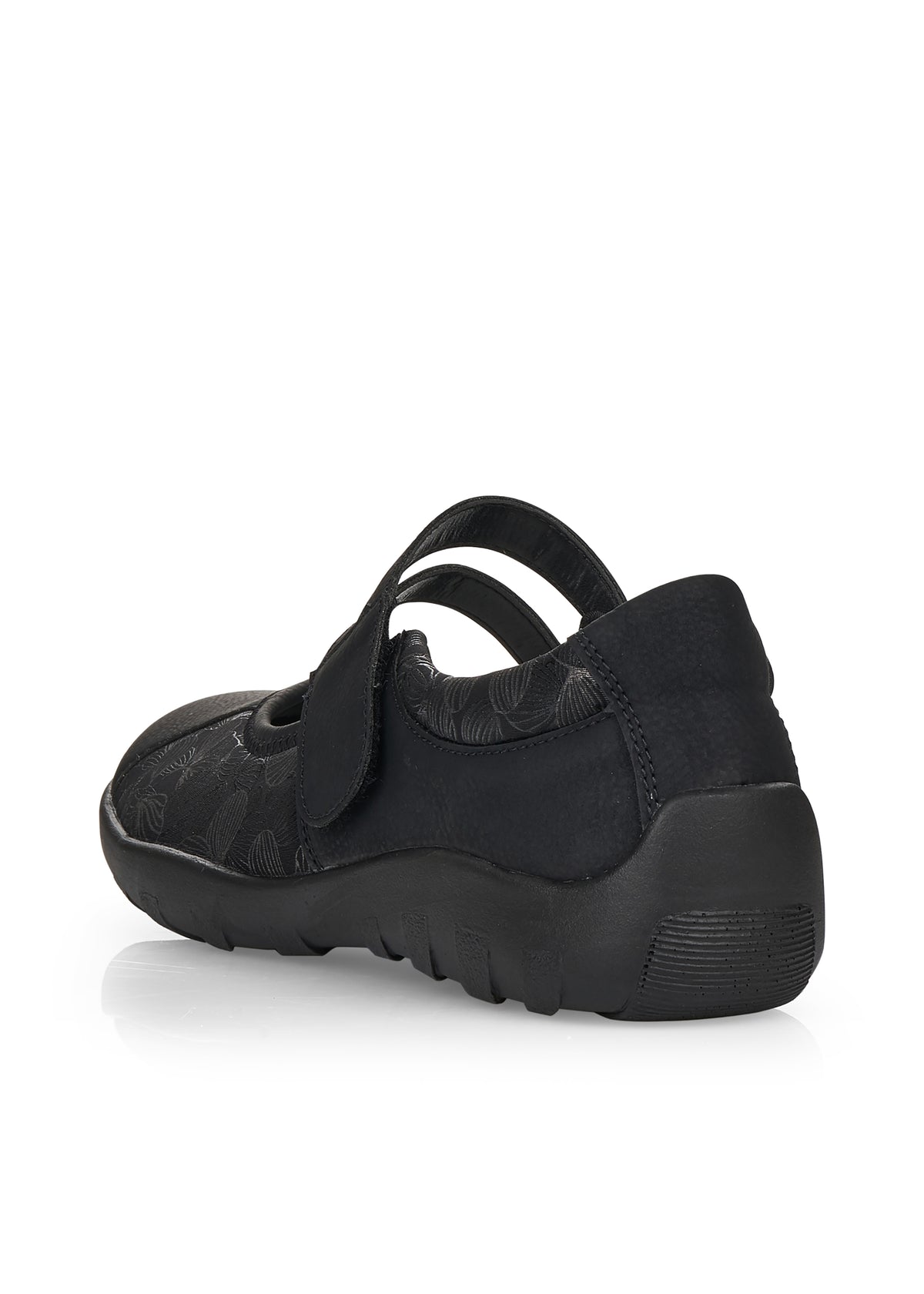 Ballet flats with Velcro strap - black, silver leaf patterns