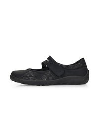 Ballet flats with Velcro strap - black, silver leaf patterns