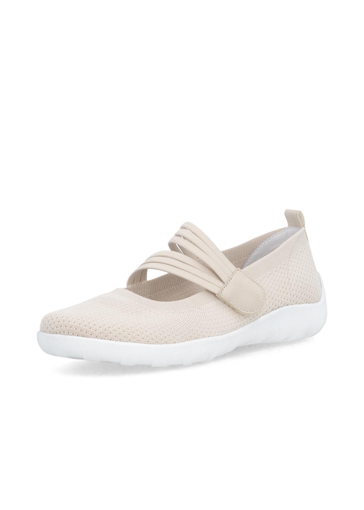 Ballet flats with elastic velcro strap - beige fabric
