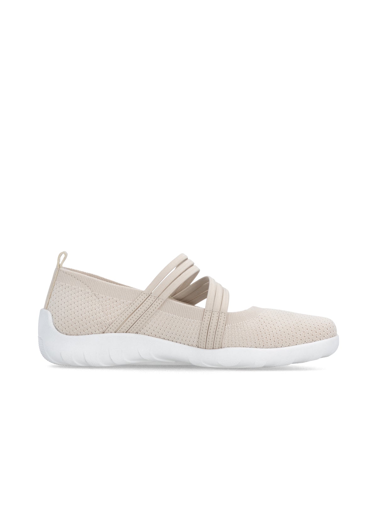 Ballet flats with elastic velcro strap - beige fabric