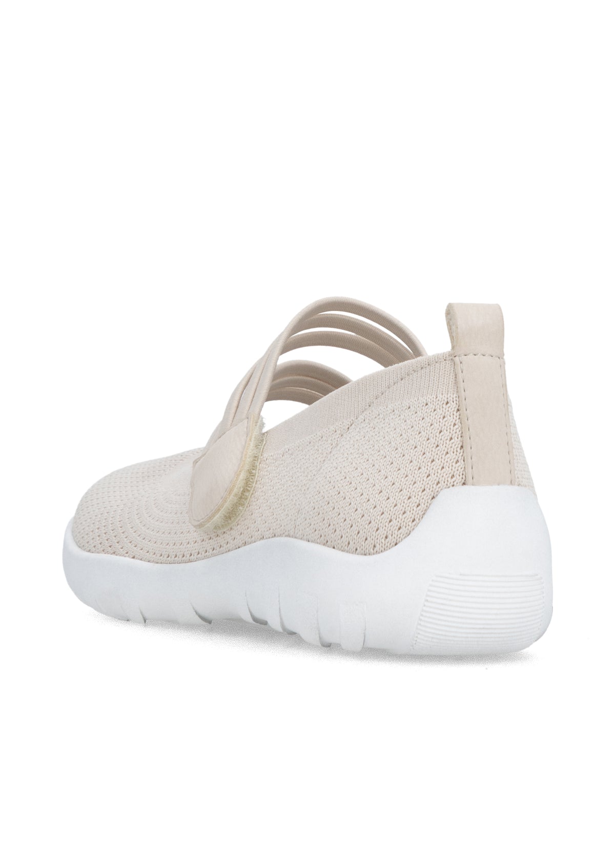 Ballet flats with elastic velcro strap - beige fabric