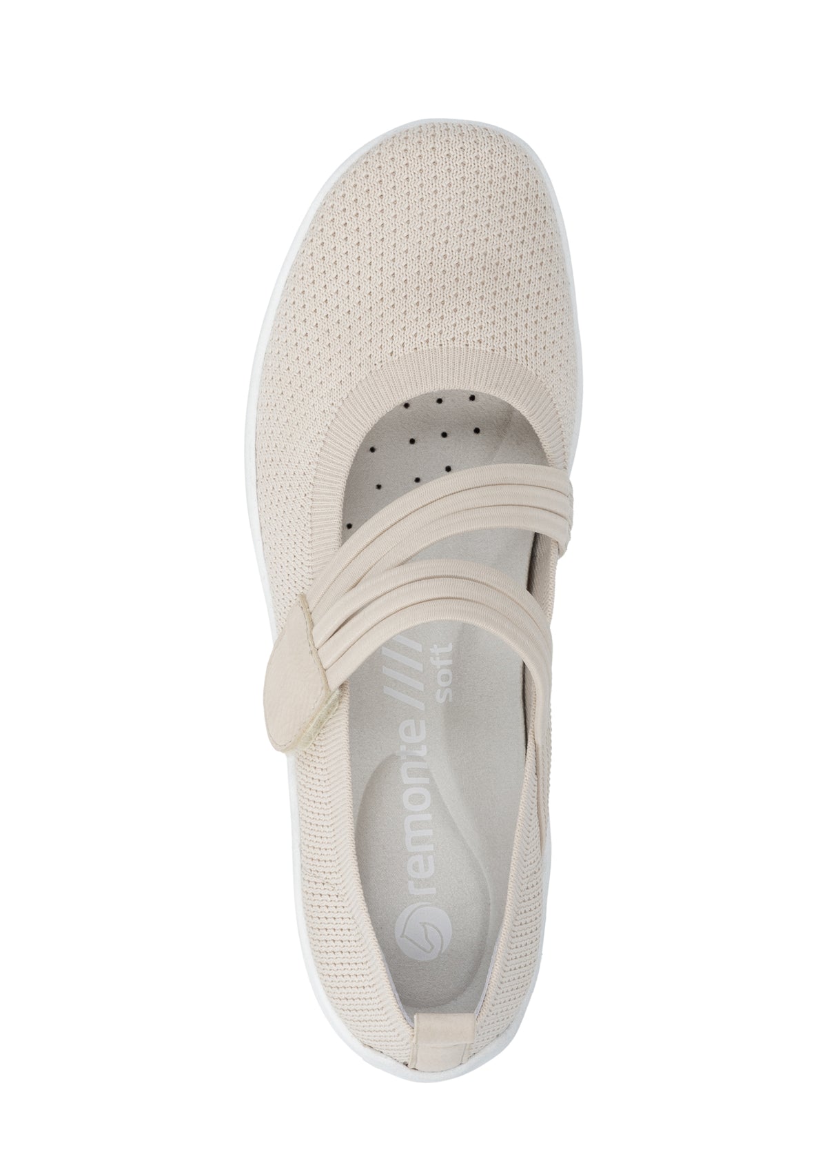 Ballet flats with elastic velcro strap - beige fabric