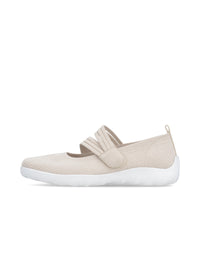 Ballet flats with elastic velcro strap - beige fabric