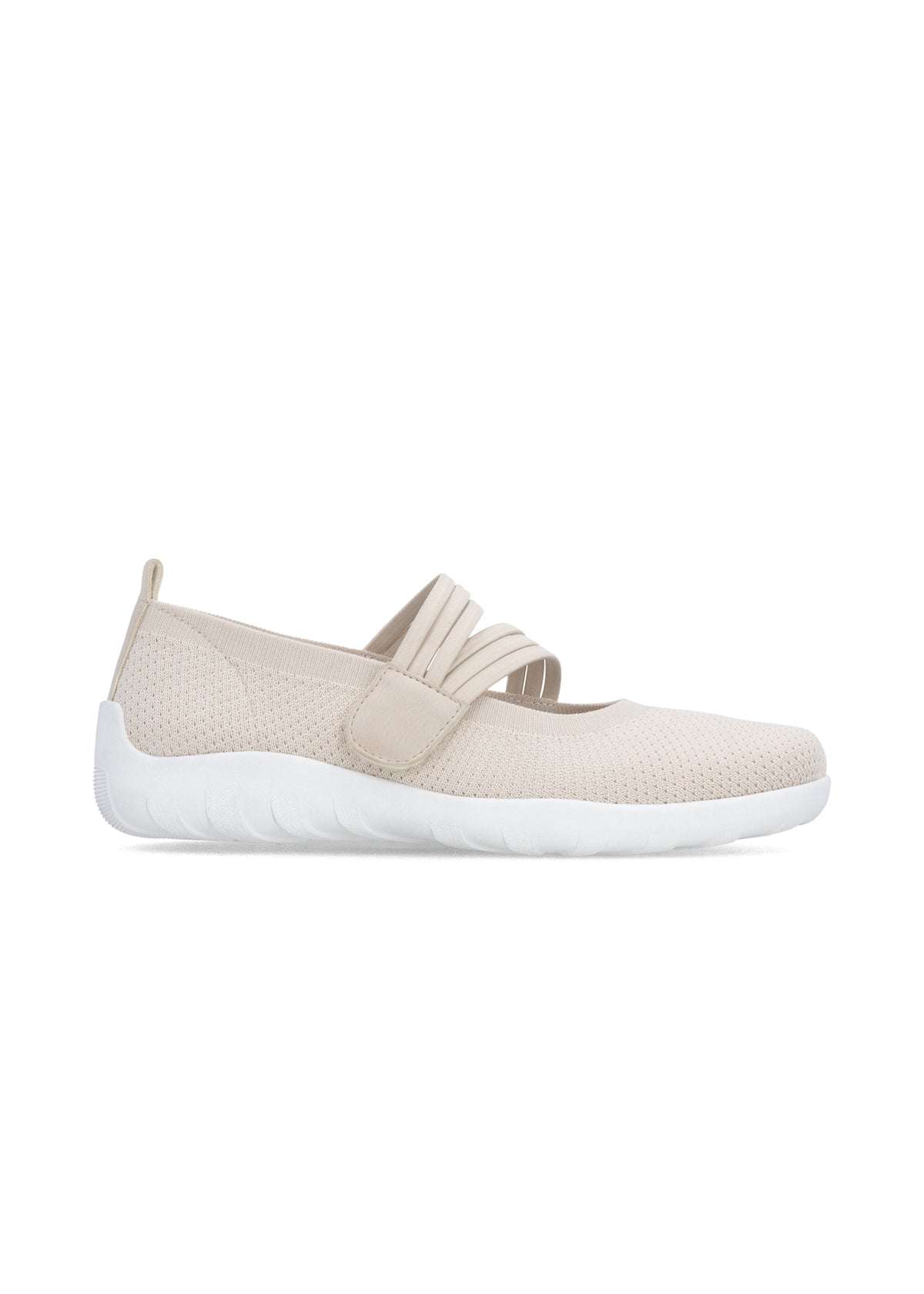 Ballet flats with elastic velcro strap - beige fabric