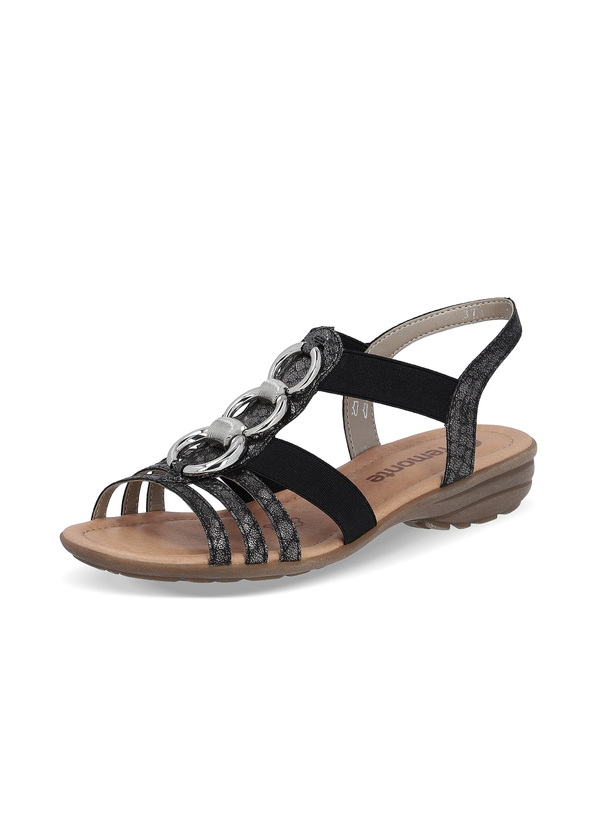 Low strap sandals - black, silver decorations