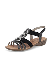 Low strap sandals - black, silver decorations