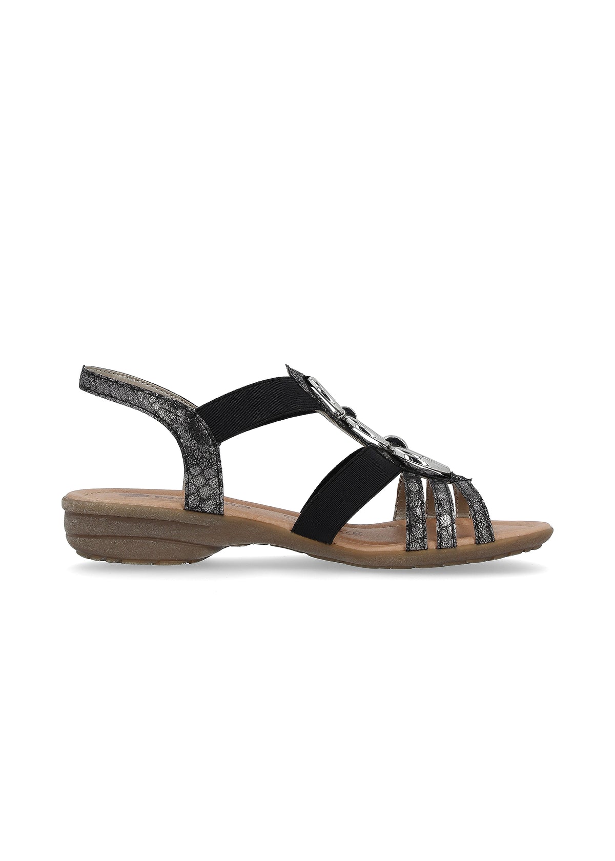 Low strap sandals - black, silver decorations