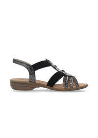 Low strap sandals - black, silver decorations