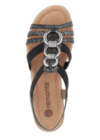 Low strap sandals - black, silver decorations