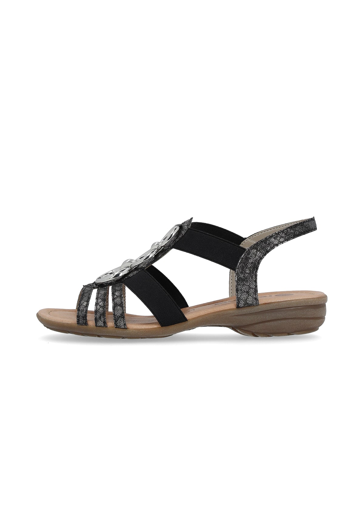 Low strap sandals - black, silver decorations