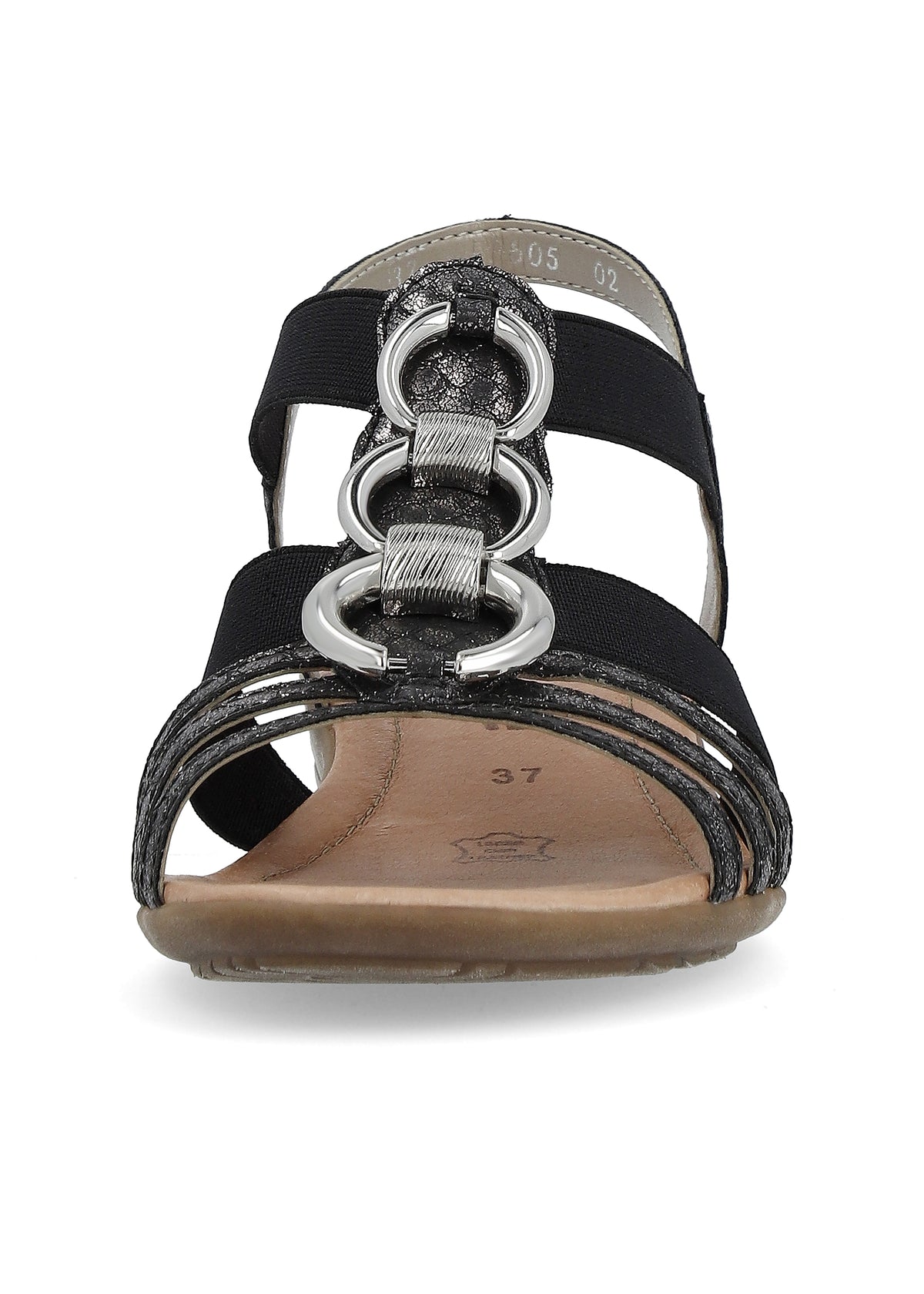 Low strap sandals - black, silver decorations