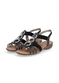 Low strap sandals - black, silver decorations