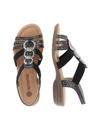 Low strap sandals - black, silver decorations