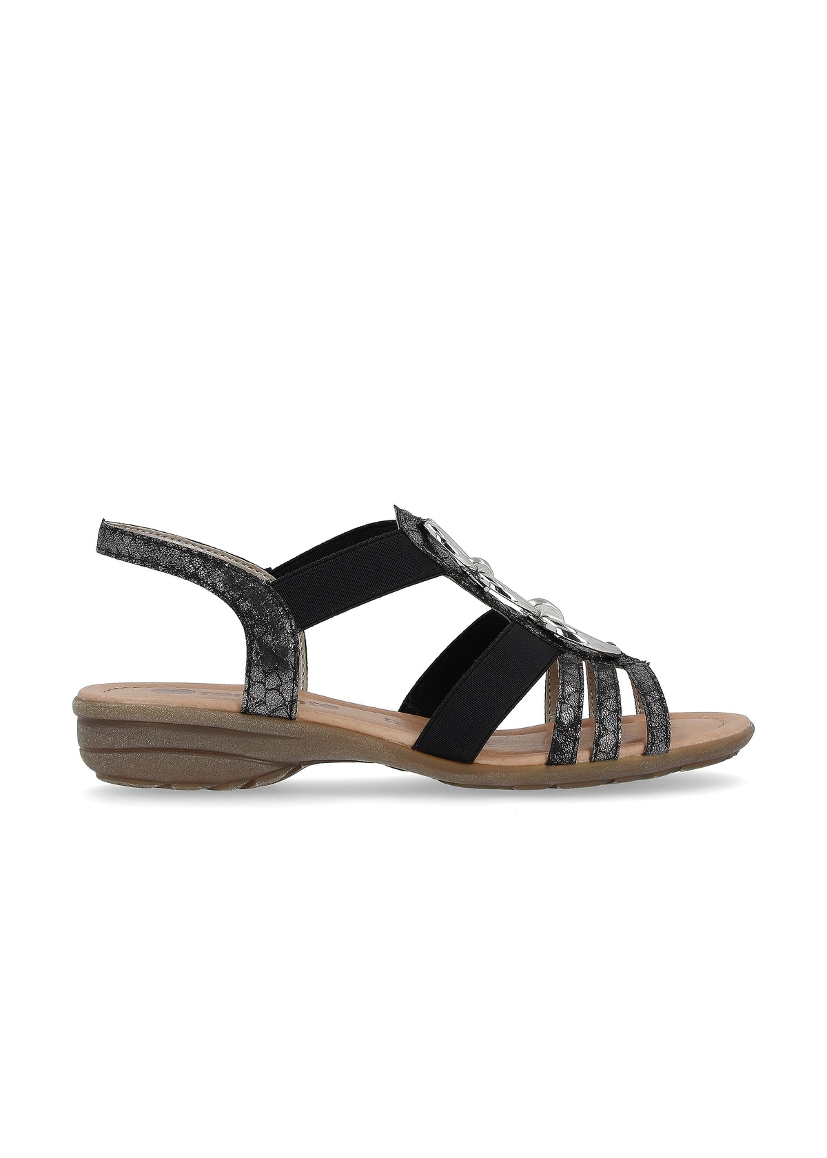 Low strap sandals - black, silver decorations