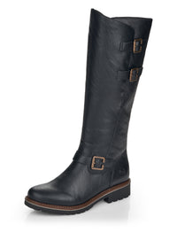 Boots with warm lining - black synthetic material, buckle decorations, L-XL shaft