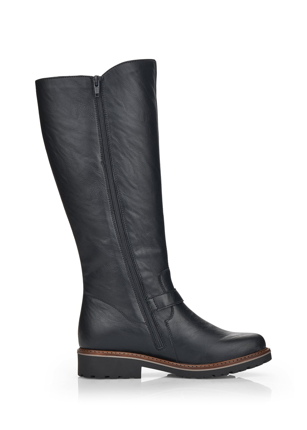 Boots with warm lining - black synthetic material, buckle decorations, L-XL shaft