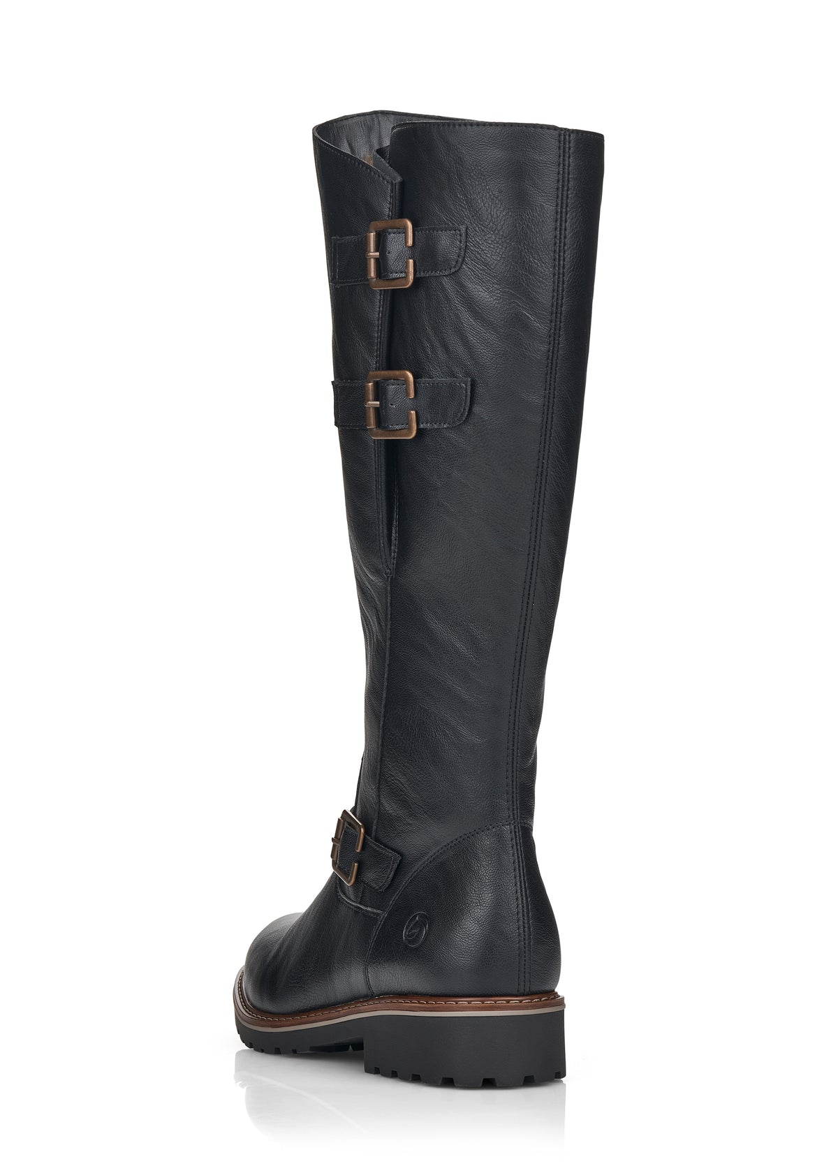 Boots with warm lining - black synthetic material, buckle decorations, L-XL shaft