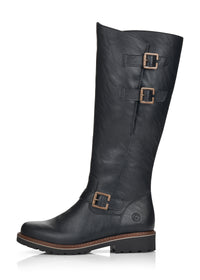 Boots with warm lining - black synthetic material, buckle decorations, L-XL shaft