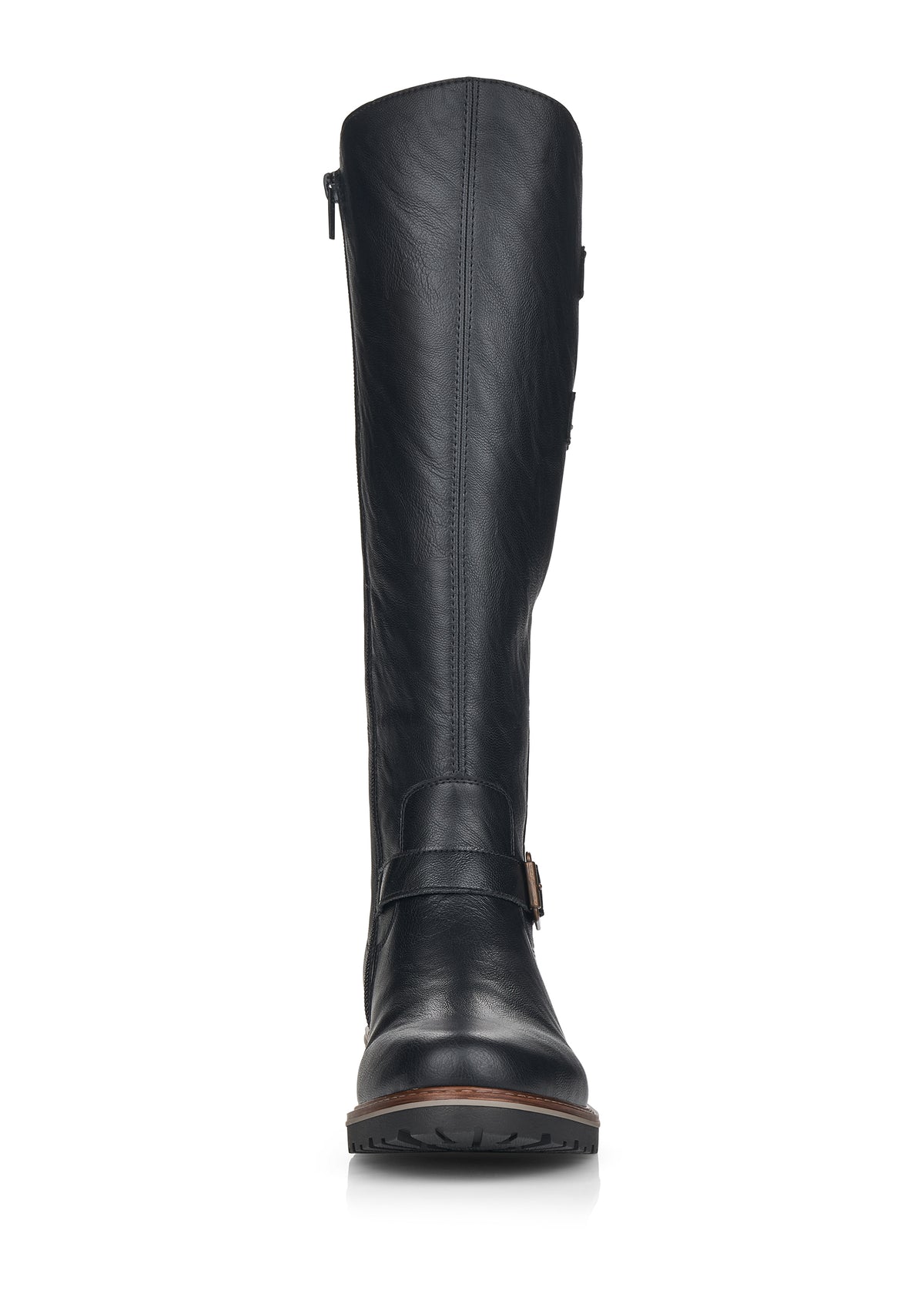 Boots with warm lining - black synthetic material, buckle decorations, L-XL shaft