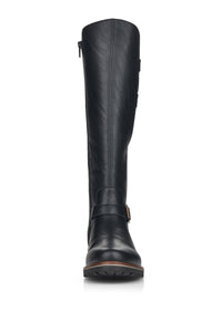 Boots with warm lining - black synthetic material, buckle decorations, L-XL shaft