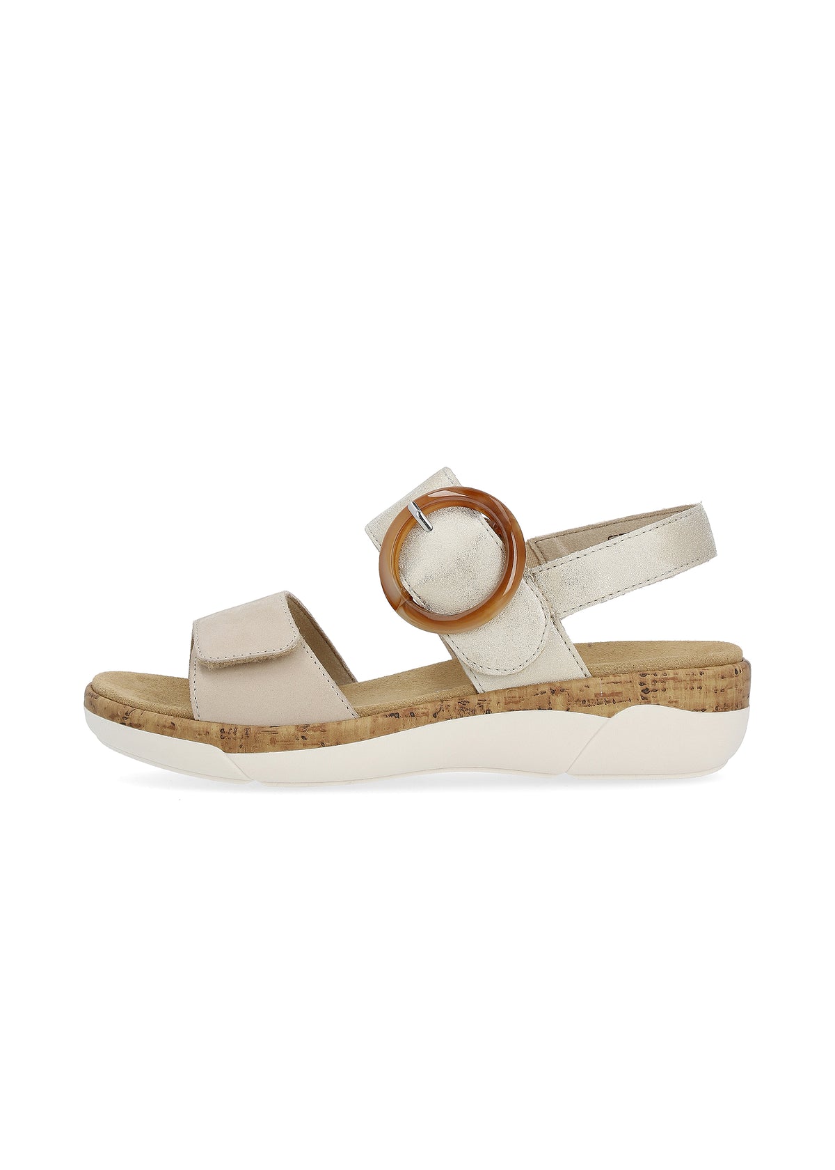 Sandaalit - beige-kulta, nahkaremmit, tarrakiinnitys