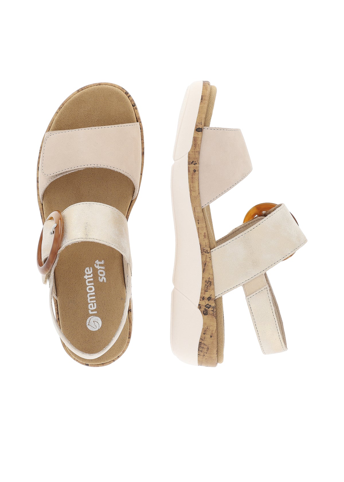 Sandaalit - beige-kulta, nahkaremmit, tarrakiinnitys